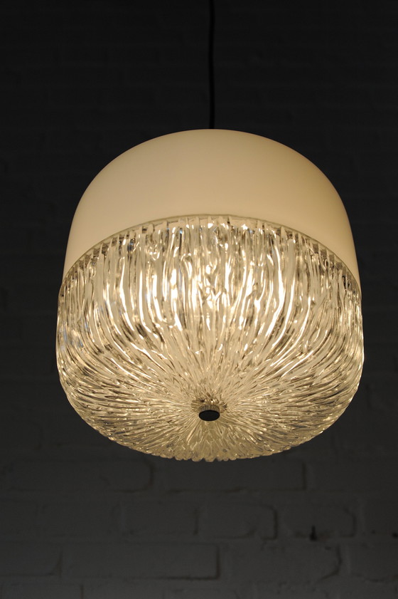 Image 1 of Peill & Putzler Hanglamp Nizza, Opaal- En Kristal Glazen Plafondlamp Met Reliëf