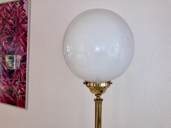 Image 1 of Vintage Vloerlamp Messing Met Melkglas Bol 