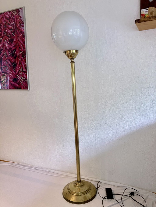 Vintage Vloerlamp Messing Met Melkglas Bol 