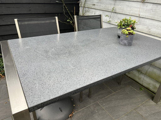 Tuintafel Basalt (Gezoet) Met 4 Bijpassende Stoelen