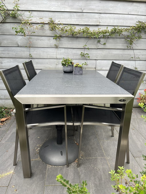 Tuintafel Basalt (Gezoet) Met 4 Bijpassende Stoelen