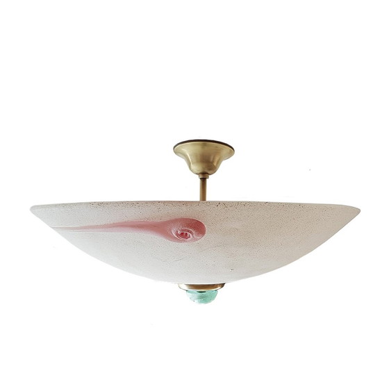 Image 1 of Mid Century Scavo Glas en Messing Hanglamp