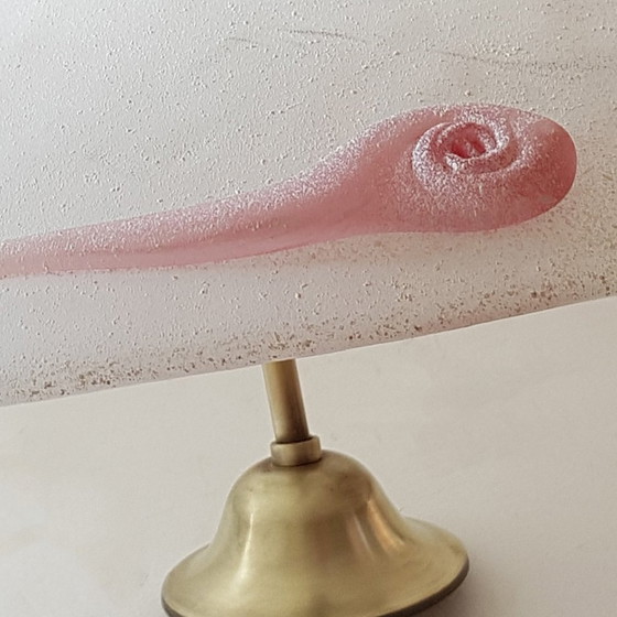 Image 1 of Mid Century Scavo Glas en Messing Hanglamp