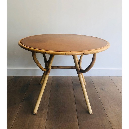 Vintage salontafel van rotan en hout, 1970