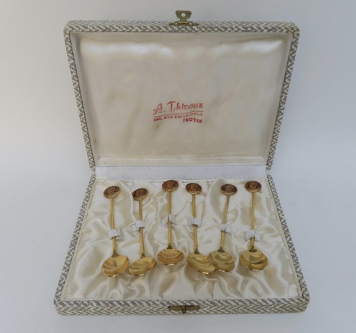 Set van zes gouden koffielepels. Vintage 1970