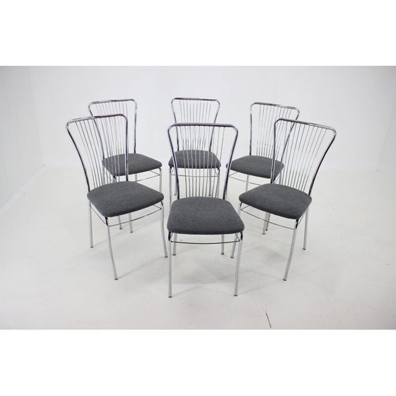 Image 1 of Set van vintage 6 Italiaanse eetkamerstoelen in bouclé stof, jaren 1970
