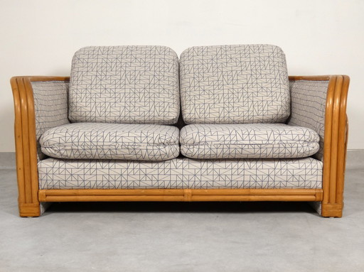 Sofa Bamboo And Rattan With Graphic Fabric 