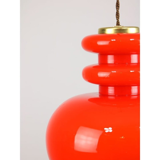 Image 1 of Mid Century hanglamp van rood glas en messing
