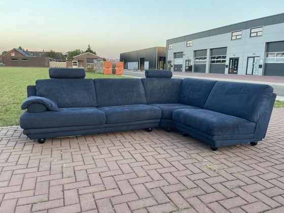 Image 1 of Natuzzi Blauwe stoffen hoekbank