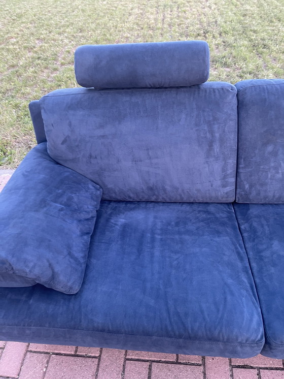 Image 1 of Natuzzi Blauwe stoffen hoekbank