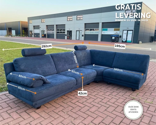 Natuzzi Blauwe stoffen hoekbank