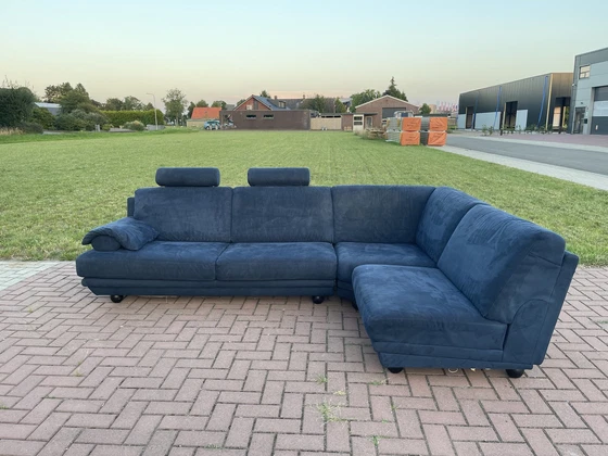 Image 1 of Natuzzi Blauwe stoffen hoekbank