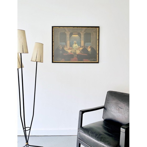 Image 1 of Het Laatste Avondmaal Vintage Christelijke Duitse Prent uit de jaren 30 Ingelijst