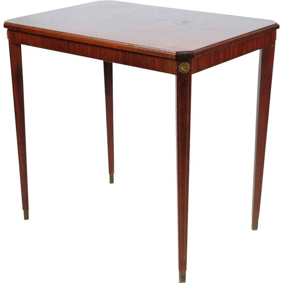 Image 1 of Vintage bijzettafel met bronzen en licht mahoniehouten ornamenten, 1920