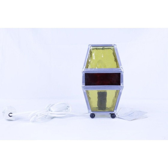 Image 1 of Vintage gebrandschilderde glazen tafellamp van Erik Berström, 1960