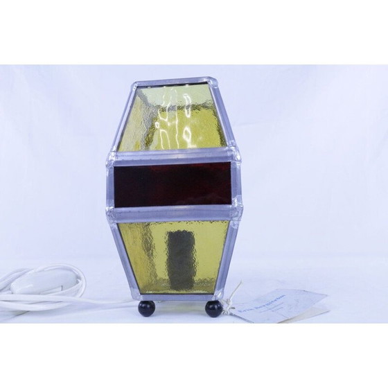 Image 1 of Vintage gebrandschilderde glazen tafellamp van Erik Berström, 1960