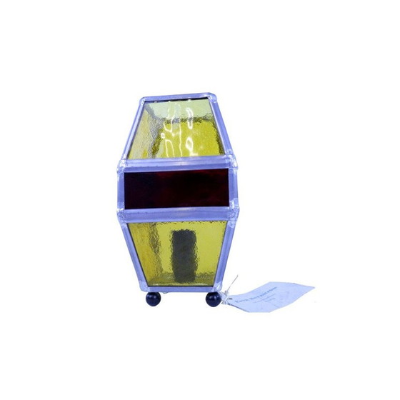 Image 1 of Vintage gebrandschilderde glazen tafellamp van Erik Berström, 1960