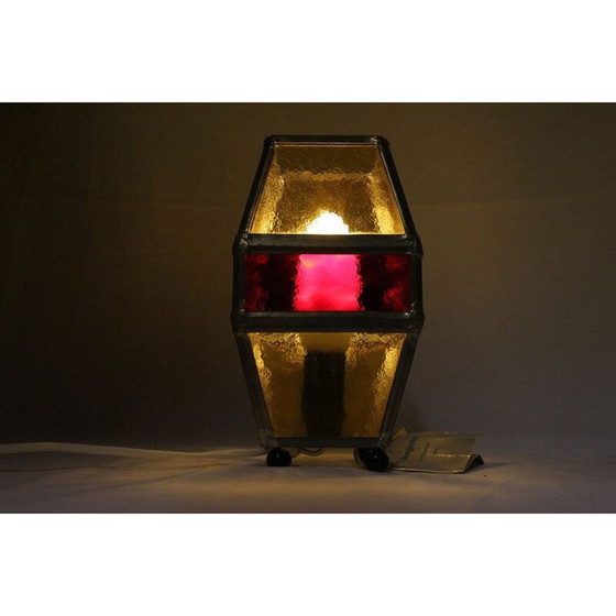 Image 1 of Vintage gebrandschilderde glazen tafellamp van Erik Berström, 1960