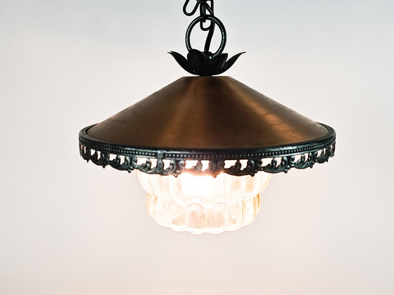 Image 1 of VEB Narva Leuchtenbau Lengeveld - hanglamp - koper - glas - Oost Duitsland - 70's