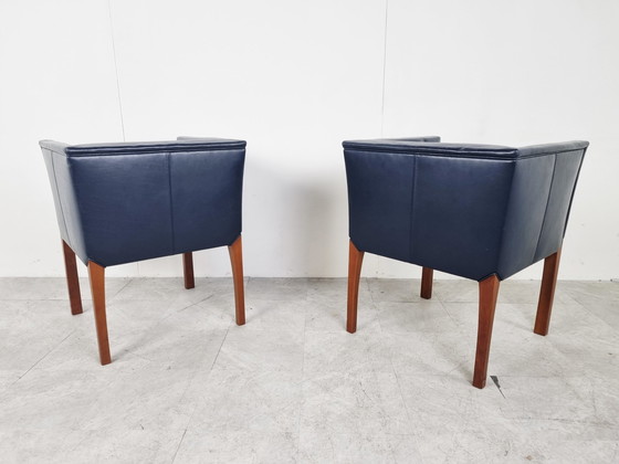 Image 1 of 2x blauw leren fauteuils van Durlet, jaren 90