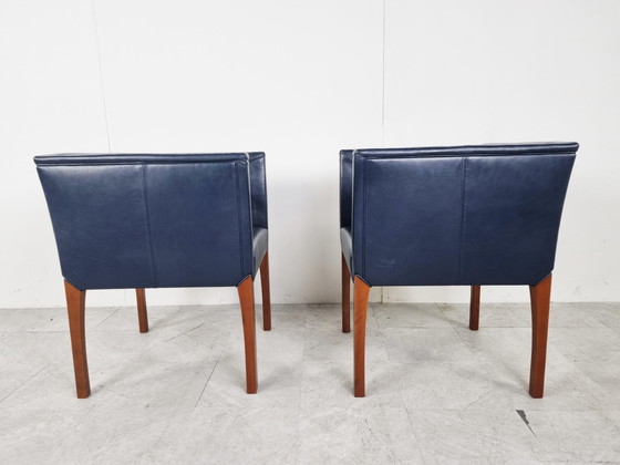 Image 1 of 2x blauw leren fauteuils van Durlet, jaren 90