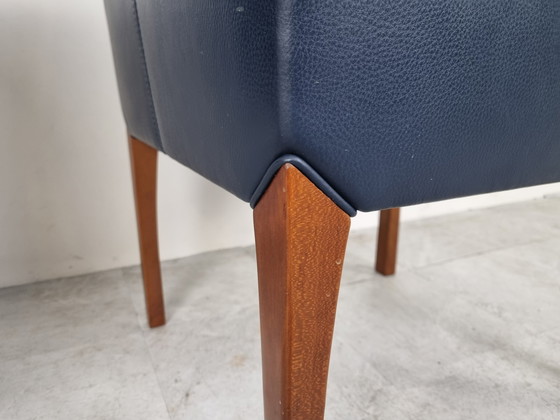 Image 1 of 2x blauw leren fauteuils van Durlet, jaren 90