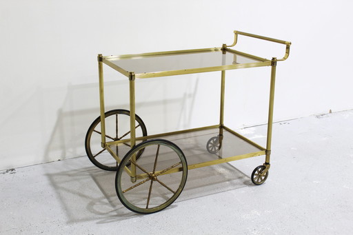 Vintage serveerwagen, messing rookglas - jaren '70 