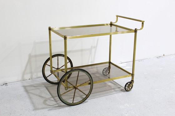 Image 1 of Vintage serveerwagen, messing rookglas - jaren '70 