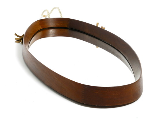 Image 1 of Vintage teakhouten wandspiegel met dik nylon touw