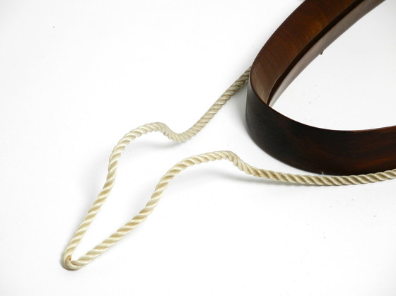 Image 1 of Vintage teakhouten wandspiegel met dik nylon touw