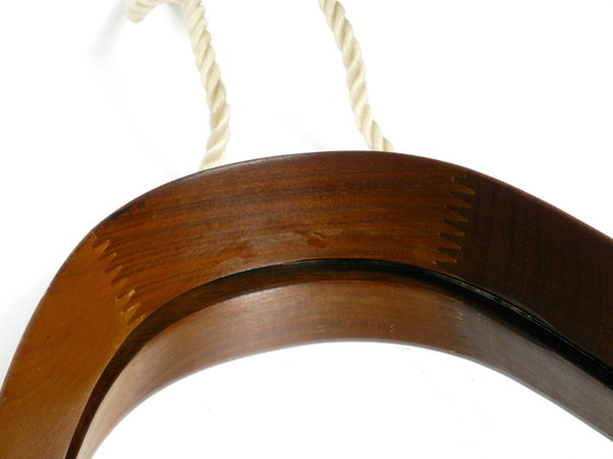 Image 1 of Vintage teakhouten wandspiegel met dik nylon touw