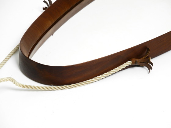 Image 1 of Vintage teakhouten wandspiegel met dik nylon touw
