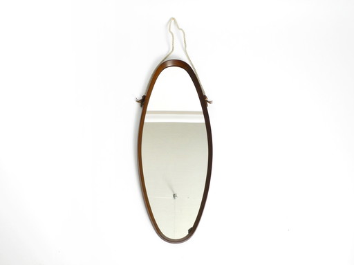 Vintage teakhouten wandspiegel met dik nylon touw