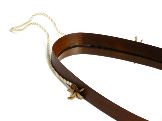 Image 1 of Vintage teakhouten wandspiegel met dik nylon touw