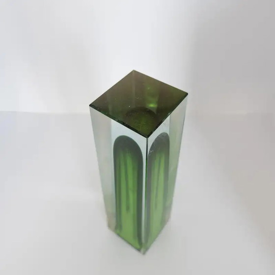 Image 1 of Vintage kleine geometrische vaas in groen "Sommerso" Murano-glas, Flavio Poli-stijl