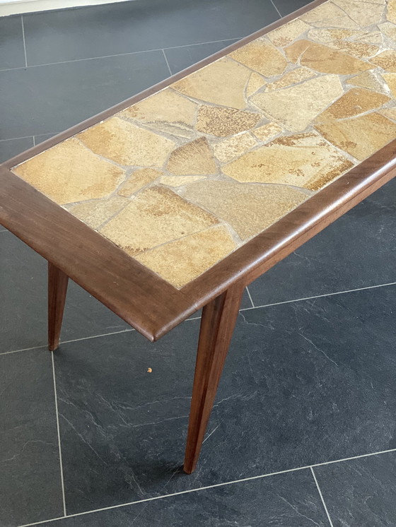 Image 1 of vintage Brutalist salontafel met leisteenblad