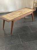 vintage Brutalist salontafel met leisteenblad