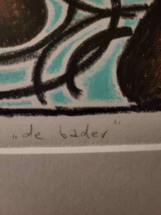 Image 1 of Grafisch werk of litho, “De Bader”, kunstenaar Thé van Bergen, Nederland, 2010