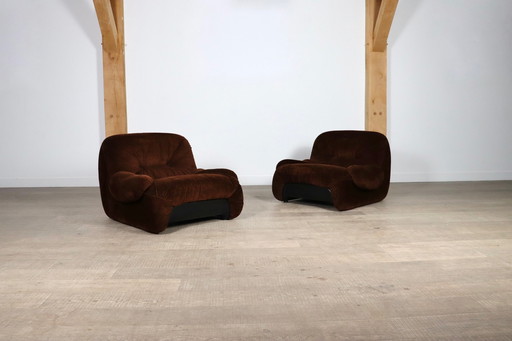 2x 1P 'Malù' loungestoelen in Bruin corduroy bekleding door Diego Mattu