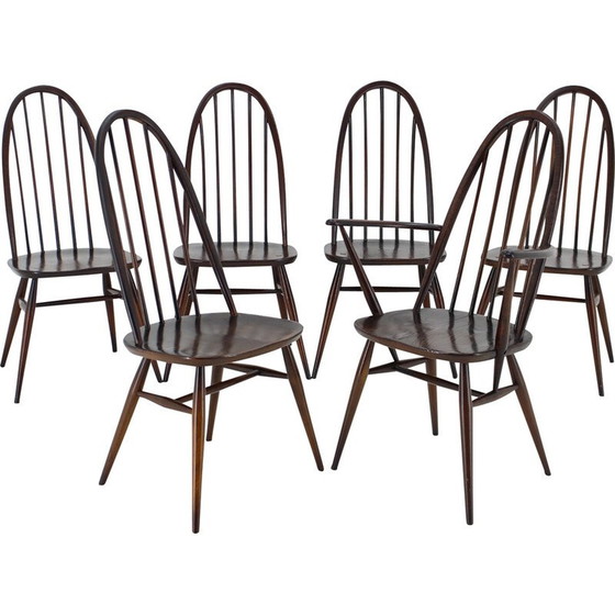 Image 1 of Set van 6 vintage Windsor eetkamerstoelen van Lucian Ercolani, Italië 1960