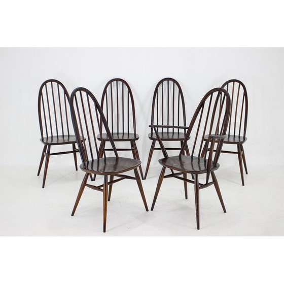 Image 1 of Set van 6 vintage Windsor eetkamerstoelen van Lucian Ercolani, Italië 1960