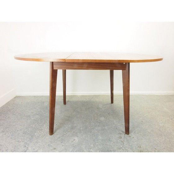 Image 1 of Vintage teakfineer ronde uitschuifbare eettafel 1950