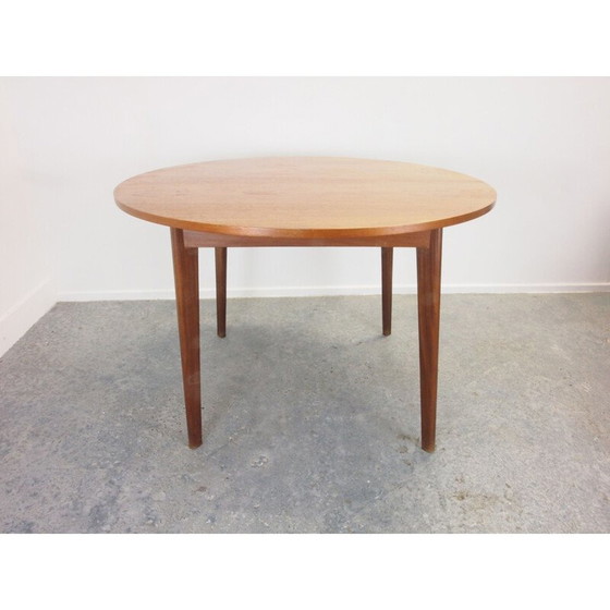 Image 1 of Vintage teakfineer ronde uitschuifbare eettafel 1950