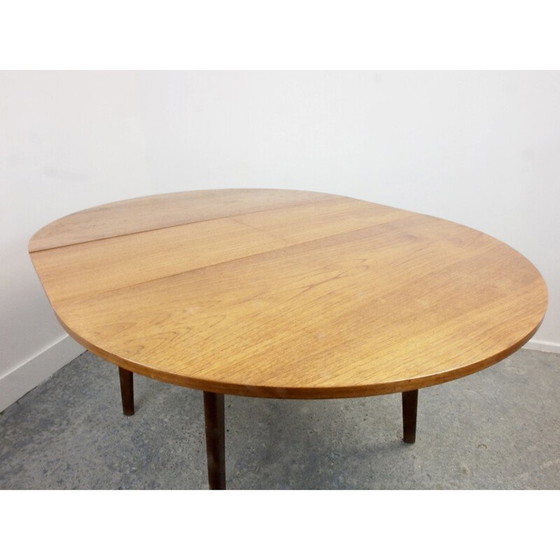 Image 1 of Vintage teakfineer ronde uitschuifbare eettafel 1950