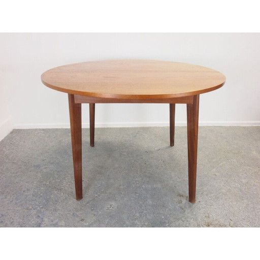 Vintage teakfineer ronde uitschuifbare eettafel 1950