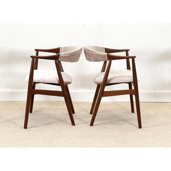 Image 1 of Set van 4 vintage roze fluwelen eetkamerstoelen van Thomas Havler, Denemarken 1960