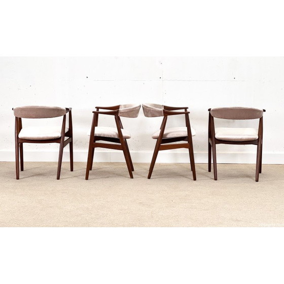 Image 1 of Set van 4 vintage roze fluwelen eetkamerstoelen van Thomas Havler, Denemarken 1960