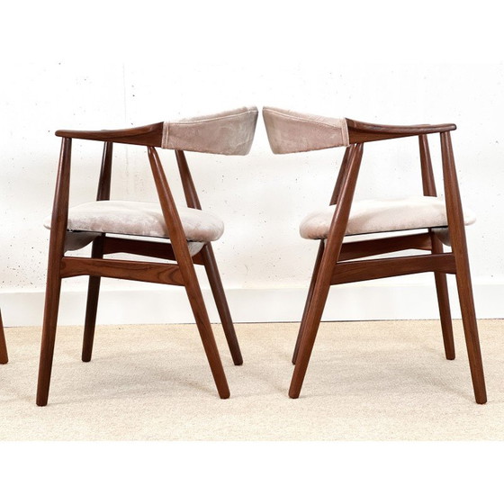 Image 1 of Set van 4 vintage roze fluwelen eetkamerstoelen van Thomas Havler, Denemarken 1960