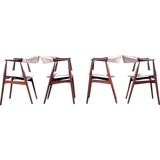 Image 1 of Set van 4 vintage roze fluwelen eetkamerstoelen van Thomas Havler, Denemarken 1960