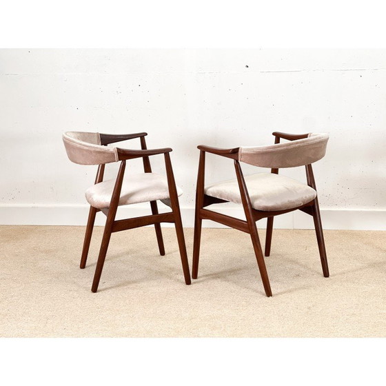 Image 1 of Set van 4 vintage roze fluwelen eetkamerstoelen van Thomas Havler, Denemarken 1960